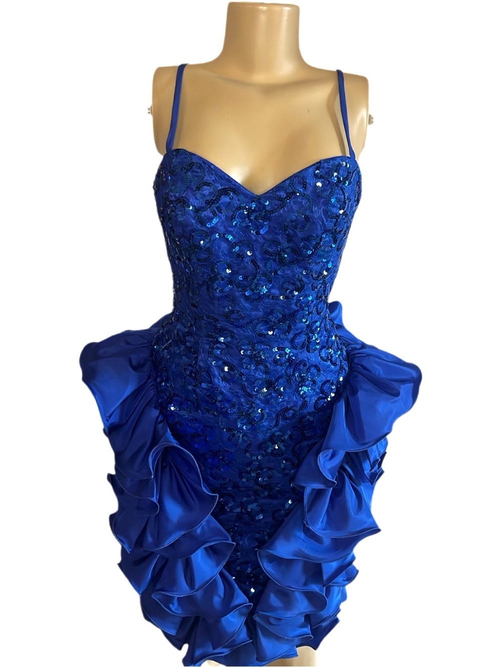 Vintage Mike Benet Formals Blue Sequin & Ruffles Dress